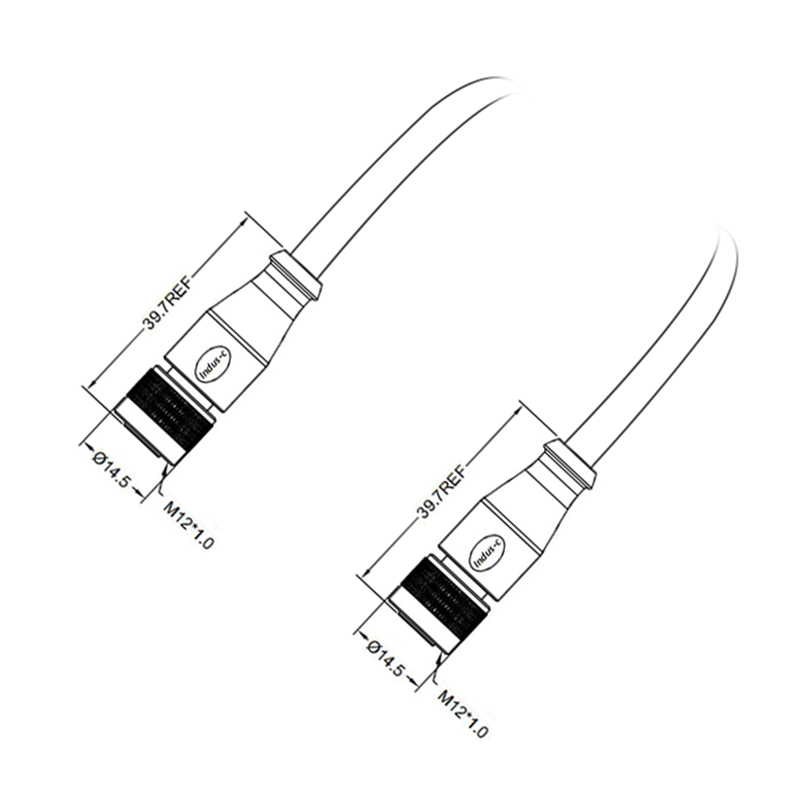 M12 5pins A code female straight to female straight molded cable,shielded,PUR,-40°C~+105°C,22AWG 0.34mm²,brass with nickel plated screw